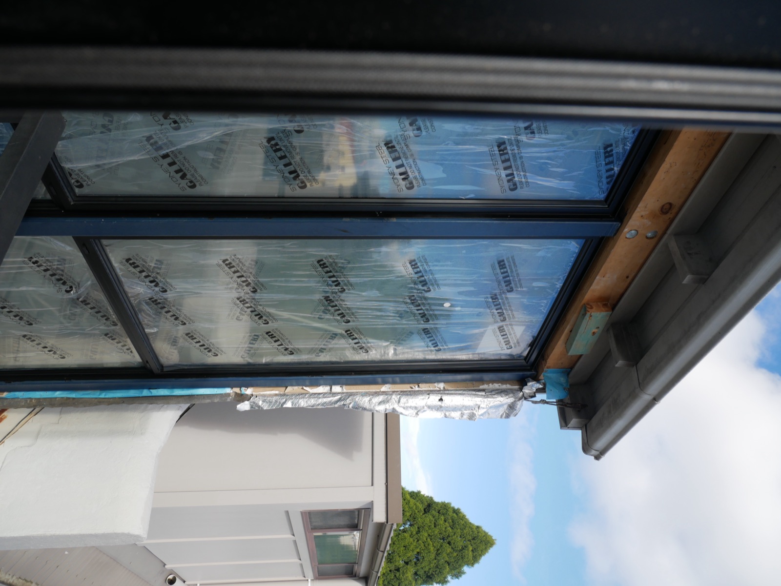 Sky visible through the newly installed skylight in the Redfern terrace